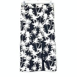 Nicole Miller Artelier Pencil Skirt Womens 4 Black White Palm Print Front Slit